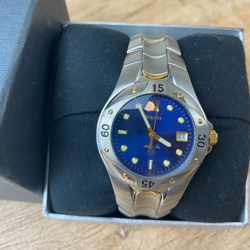 Bulova Marine Star Blue and Silver Steel Adjustable Watch
